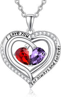 Valentine's Day Gifts for Wife 925 Sterling Silver Double Birthstone Pendant Necklaces I Love You for Always and Forever Necklace Anniversary Birthday Gifts for Wife Girlfriend Mom Her