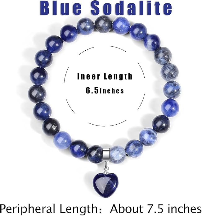 MAIBAOTA Healing Crystal Bracelet for Women, 8 mm Natural Gemstone Beaded Bracelet, Love Heart Bracelet Jewelry Gifts for Birthday Mothers Day Valentine's Day Anniversary