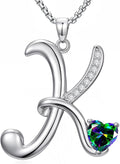 Valentines Day Gifts for Women Alphabet A to Z Initial Birthstone Pendant Necklaces for Women - 18k White Gold Plated Personalized Name Jewelry Valentine Mothers Day Birthday Gifts for Women Her Girlfriend