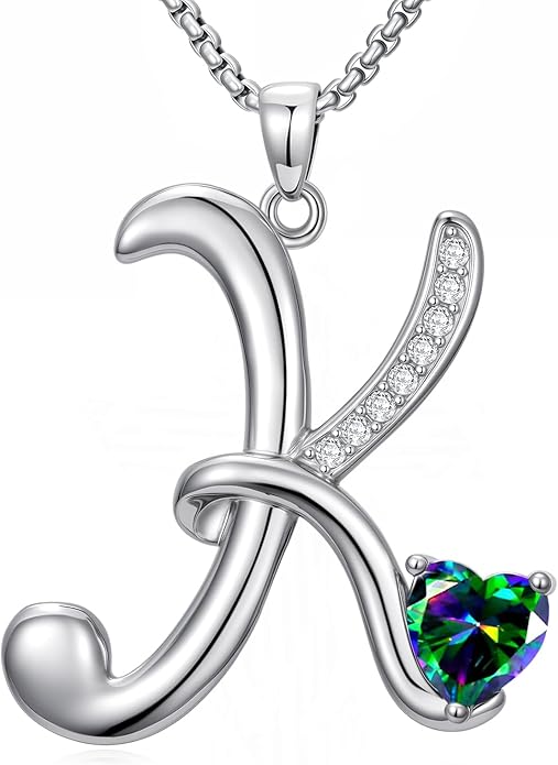 Valentines Day Gifts for Women Alphabet A to Z Initial Birthstone Pendant Necklaces for Women - 18k White Gold Plated Personalized Name Jewelry Valentine Mothers Day Birthday Gifts for Women Her Girlfriend