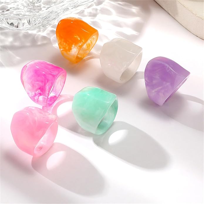Multicolor Resin Chunky Rings for Women,Acrylic Plastic Rin Knuckle Finger Cute Trendy Aesthetic Y2k Statement Ring Vintage Simple Geometric Rings Jewelry