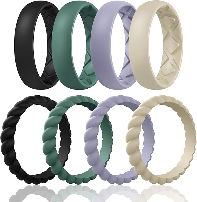 Egnaro Women's Bridal Rings Sets, Inner Arc Ergonomic Breathable Design Silicone Rubber Wedding Bands