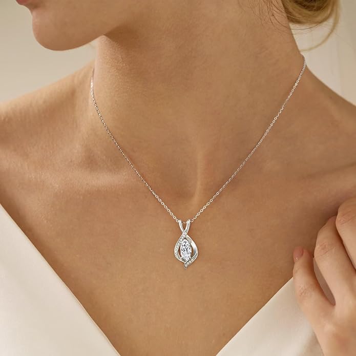 Iefil Valentines Day Gifts for Her, 925 Sterling Silver Marquise Birthstone Necklace Birthday Gifts Dainty Necklaces Birthstone Jewelry for Wife Daughter, 19"+2" Inches