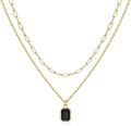 Layered Birthstone Necklace for Women Girls, 14K Gold-Plated Paperclip Chain Choker Necklace with Rectangle Birthstone Pendant Birthday Gifts for Women Girls Dainty Small