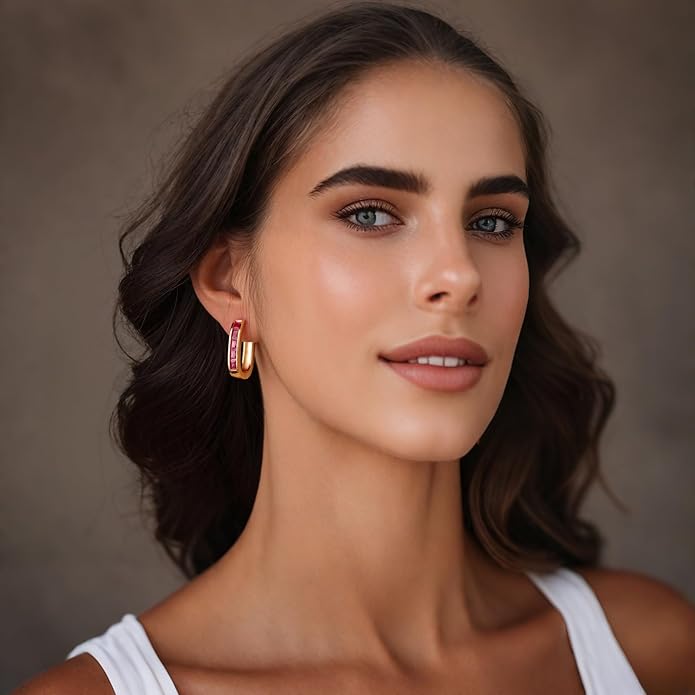 Trendy CZ Gold/Silver Hoop Earrings for Women Square Hypoallergenic chunky gold Hoop Earrings Geometric Minimalist Rectangle Hoops