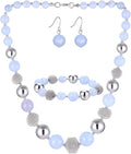 PEARL&CLUB Beaded Chunky Statement Necklace Earring and Bracelet Set Silver Metal Bead Fashion Jewelry Set Mothers’ Day Gifts for Women