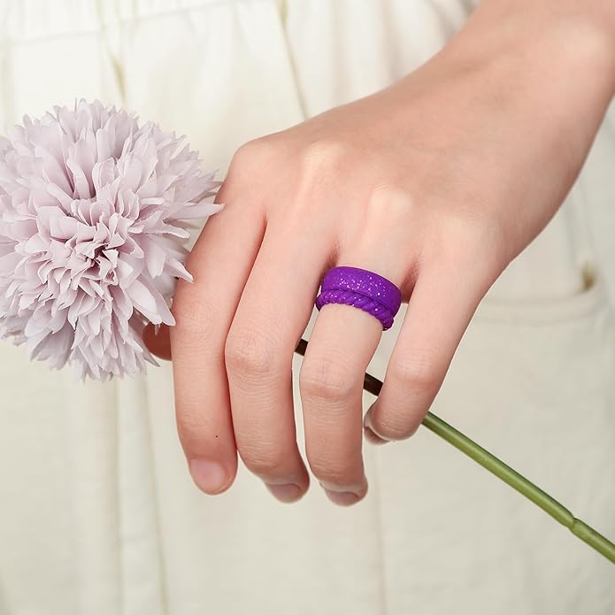 Egnaro Women's Bridal Rings Sets, Inner Arc Ergonomic Breathable Design Silicone Rubber Wedding Bands