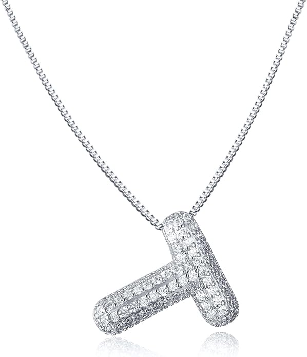 SKQIR Diamond Initial Letter Necklace for Women Bubble Gold Plated Puffy Balloon Alphabet Crystal Zircon Pendant Name Necklace Dainty Charms Trendy Jewelry Gift for Women