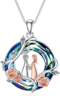 TOUPOP Sisters Gifts from Sister Necklace Sterling Silver Rose Flower with Crystal Jewelry Valentines Day Birthday Gifts for Women Best Friend Friendship