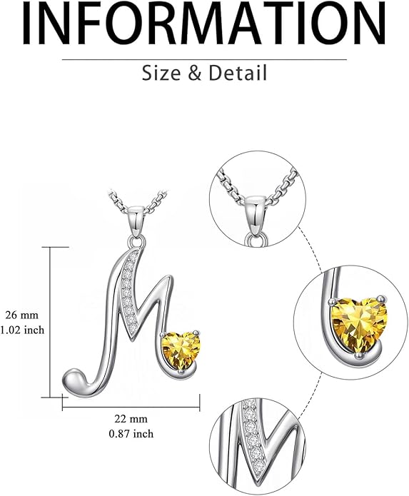 Valentines Day Gifts for Women Alphabet A to Z Initial Birthstone Pendant Necklaces for Women - 18k White Gold Plated Personalized Name Jewelry Valentine Mothers Day Birthday Gifts for Women Her Girlfriend