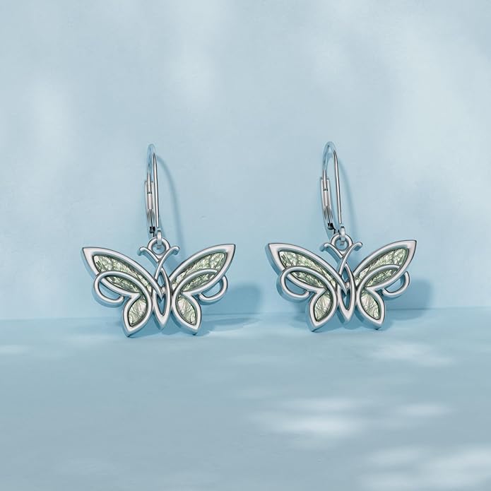 PELOVNY Animal Dangle Earrings Sterling Silver Hypoallergenic Moss Agate Crystal Moonstone Earrings Bee Butterfly Dolphin Peacock Phoenix Jewelry Birthday Christmas Gifts for Women