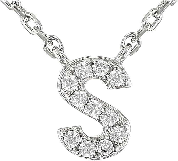 JTV Sterling Silver Initial Necklace for Women, 0.13 CTW White Cubic Zirconia Letter Pendant, Rhodium-Plated, Personalized Monogram Jewelry, Gift Box Included, 18”