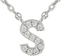 JTV Sterling Silver Initial Necklace for Women, 0.13 CTW White Cubic Zirconia Letter Pendant, Rhodium-Plated, Personalized Monogram Jewelry, Gift Box Included, 18”