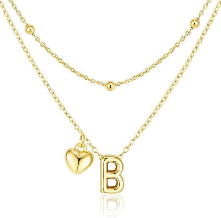 adoyi Valentines Day Gifts for Women Hers Dainty 14K Gold Plated Heart Initial Necklaces Layered Letter A-Z Pendant Necklace Stack Trendy Jewelry Birthday Valentines Day Gifts for Women Jewelry