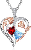 Valentine's Day Gifts for Wife 925 Sterling Silver Double Birthstone Pendant Necklaces I Love You for Always and Forever Necklace Anniversary Birthday Gifts for Wife Girlfriend Mom Her