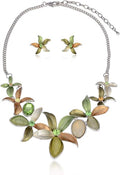 AMYJANE Vintage Statement Jewelry Set - Spring Leaf Flower Floral Plant Necklace Earring Set Crystal Rhinestone Fashion Costume Jewelry for Women Prom Party Unique Gift
