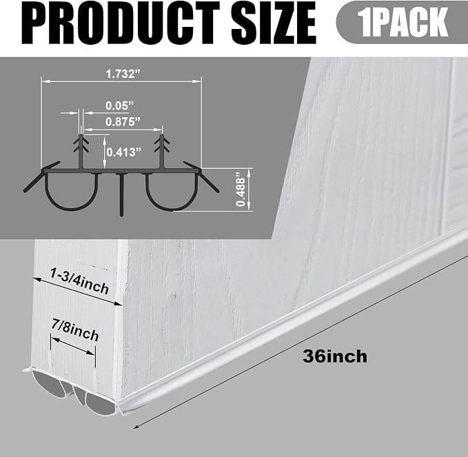Pushglossy 1 Pcs 36" Kerf Door Sweep Double Bubble Kerf White | 1-3/4" Wide - Image 2
