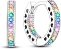 NARMO Earrings for Women 925 Sterling Silver Heart Hoops Small Colorful Rainbow Hoop Earrings Huggie Earrings