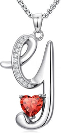 Valentines Day Gifts for Women Alphabet A to Z Initial Birthstone Pendant Necklaces for Women - 18k White Gold Plated Personalized Name Jewelry Valentine Mothers Day Birthday Gifts for Women Her Girlfriend