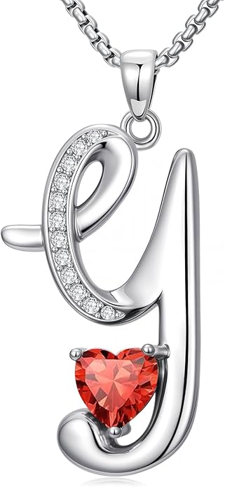 Valentines Day Gifts for Women Alphabet A to Z Initial Birthstone Pendant Necklaces for Women - 18k White Gold Plated Personalized Name Jewelry Valentine Mothers Day Birthday Gifts for Women Her Girlfriend