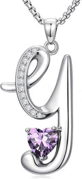 Valentines Day Gifts for Women Alphabet A to Z Initial Birthstone Pendant Necklaces for Women - 18k White Gold Plated Personalized Name Jewelry Valentine Mothers Day Birthday Gifts for Women Her Girlfriend