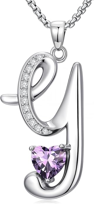 Valentines Day Gifts for Women Alphabet A to Z Initial Birthstone Pendant Necklaces for Women - 18k White Gold Plated Personalized Name Jewelry Valentine Mothers Day Birthday Gifts for Women Her Girlfriend