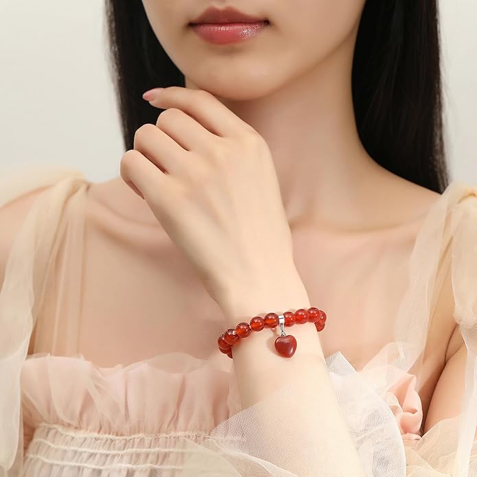MAIBAOTA Healing Crystal Bracelet for Women, 8 mm Natural Gemstone Beaded Bracelet, Love Heart Bracelet Jewelry Gifts for Birthday Mothers Day Valentine's Day Anniversary