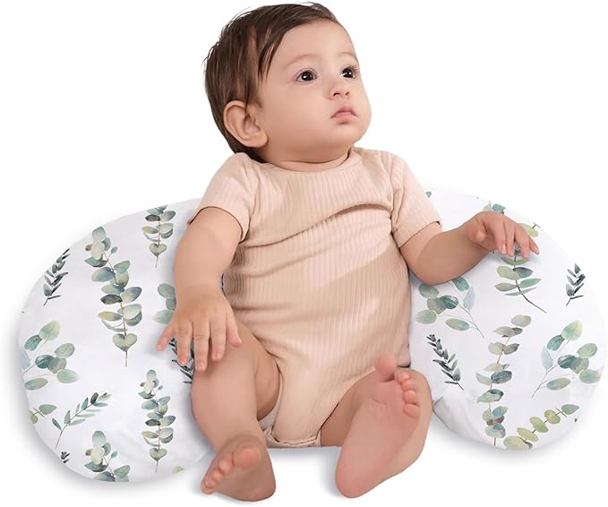 Little Grape Land Nursing Pillow,Upgraded Breast Feeding Pillow for Mom,Breastfeeding & Bottle Feeding for 0–17 Months, Soft Machine Washable Cover with firm breathable filling,Tummy Time,Green Leaves
