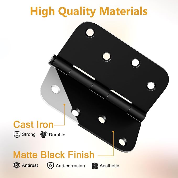 12 Pack Rounded Door Hinges 4 Inch, Removable Pin, Antirust & No Squeaks - Image 3