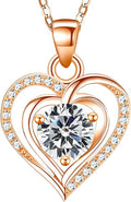 RIVIKO Heart Birthstone Pendant Necklace for Women 925 Sterling Silver Zirconia Necklaces Valentine's Day Anniversary Birthday Mothers Day Jewelry Gifts For Her Mother Wife
