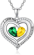 Valentine's Day Gifts for Wife 925 Sterling Silver Double Birthstone Pendant Necklaces I Love You for Always and Forever Necklace Anniversary Birthday Gifts for Wife Girlfriend Mom Her