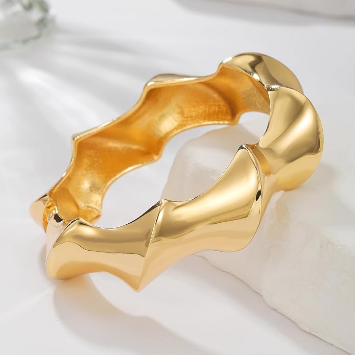 Chunky Gold/Silver Gold Cuff Bangle Bracelets for Women Trendy Hinged Cuff Open Wide Chunky Gold Bracelet Minimalist Bangle Jewelry Gift