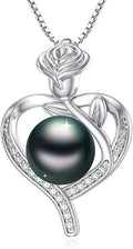 Tahitian Black Pearl 18K White Gold Plated Sterling Silver Heart/Infinity/Four Leaf Clover Pendant Necklace Jewelry Gifts for Women Wife Mom Girlfriend Wedding Birthday Anniversary Christmas