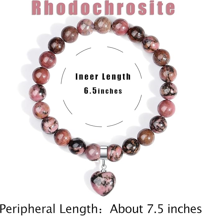 MAIBAOTA Healing Crystal Bracelet for Women, 8 mm Natural Gemstone Beaded Bracelet, Love Heart Bracelet Jewelry Gifts for Birthday Mothers Day Valentine's Day Anniversary