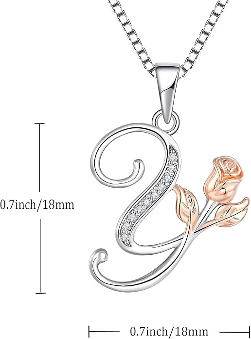 STARCHENIE Initial Necklace for Women Sterling Silver Letters 26 Alphabet Pendant Rose Flower Jewelry Gifts for Family Sisters Friend
