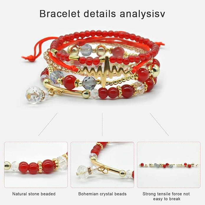 Bohemian Bracelet Sets for Women - 6 Sets Stackable Stretch Bracelets Multi-color Boho Jewelry for Women Hippie Bracelets Dainty Jewelry