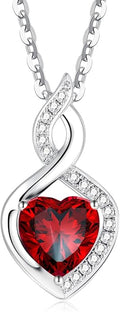 FANCIME 14K Solid White Gold Heart Birthstone Necklace with Diamond Pendent Birthday Gifts for Mom Women, Sterling Silver Chain 16" + 2" Extender