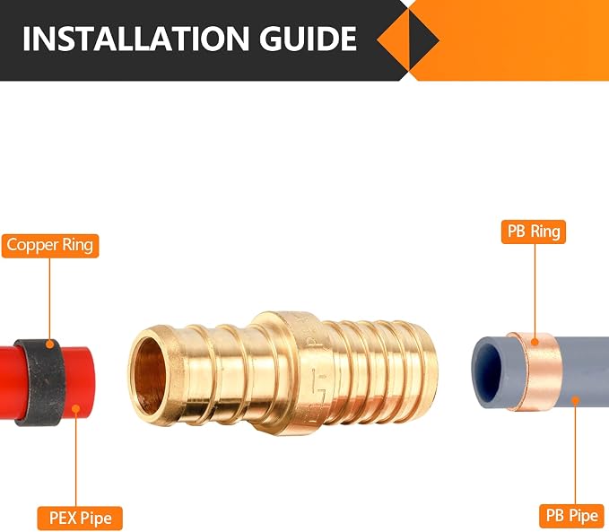 5PC HeSun 1/2" PEX Crimp X 1/2" PB Polybutylene Transition Coupling | Brass - Image 4