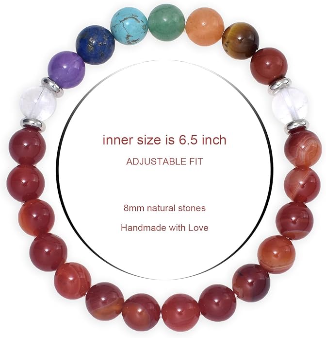Strong Healing Crystal Bracelet 8MM Genuine Stone Bracelet Lucky Beaded Bracelet Chakra Bracelet 6.5 inch Positive Energy Inspirational Gifts for Women Mom
