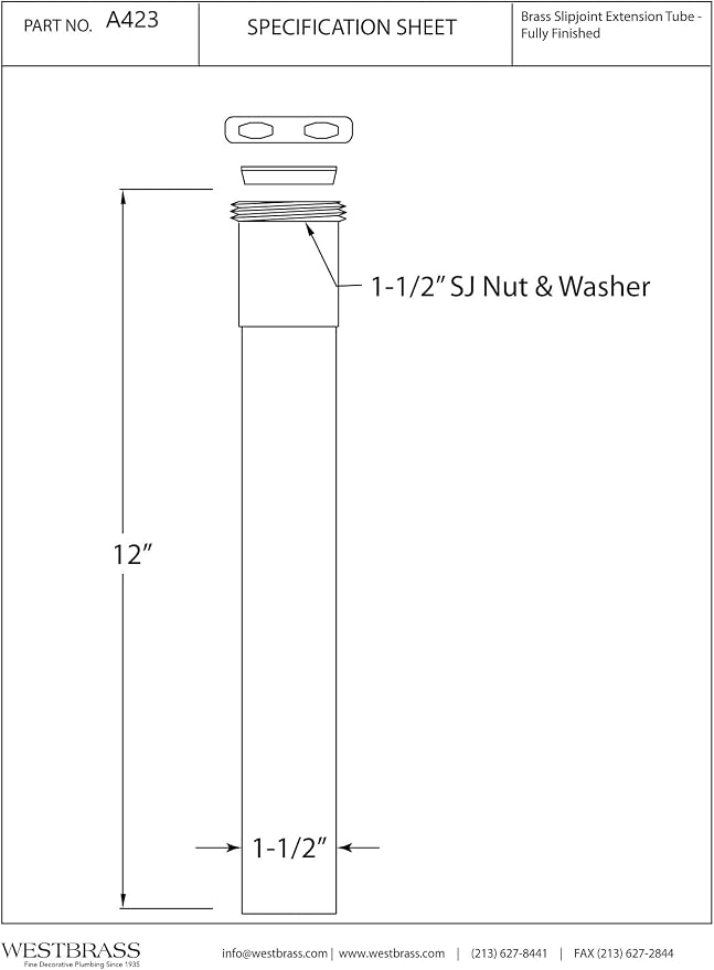 Westbrass A423-50 1-1/2" x 12" Slip Joint Extension Tube, Powder Coat White - Image 4