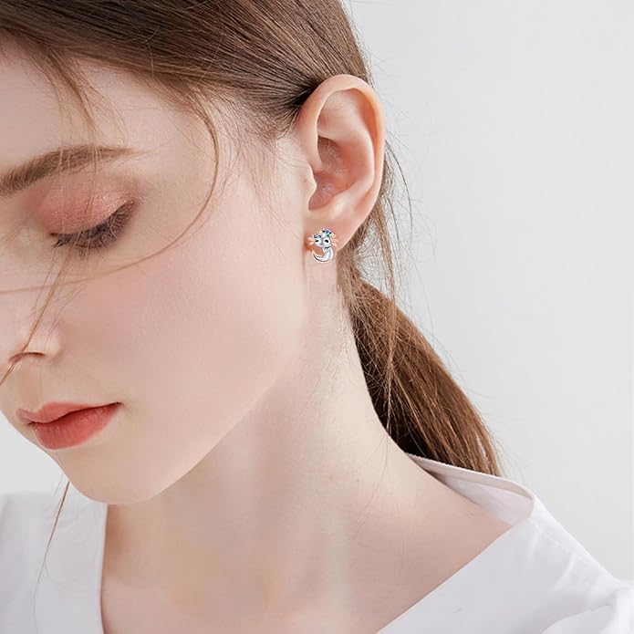 Axolotl/Highland Cow/Panda/Giraffe Stud Earrings 925 Sterling Silver Cute Animal Earrings with with Colored Zircon Animal Jewelry Gift for Girls Women