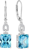 Emerald Cut Earrings 925 Sterling Silver Baguette Birthstone Dangle Drop Leverback Earrings Jewelry Gifts for Women