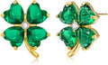 VONSSY Four Leaf Clover Necklace Earrings Shamrock Irish ST Patricks Jewelry Set Gift 18k Gold Plated Green Emerald Zircon Diamond Crystal Lucky Saint Pendant for Woman Wife Girlfriend Mom
