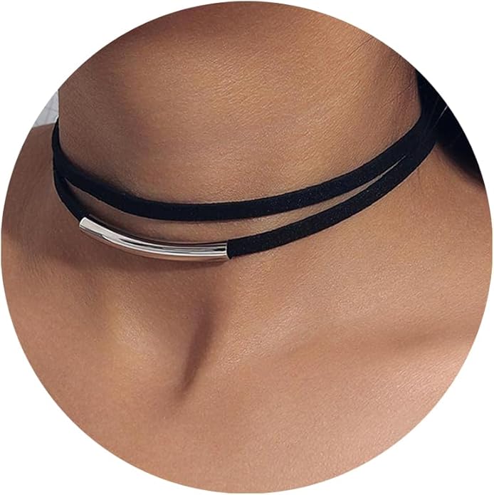 Fesciory Black Necklaces for Women, Adjustable Layered Velvet Leather Lace Collar Necklace, Goth Jewelry Gifts.