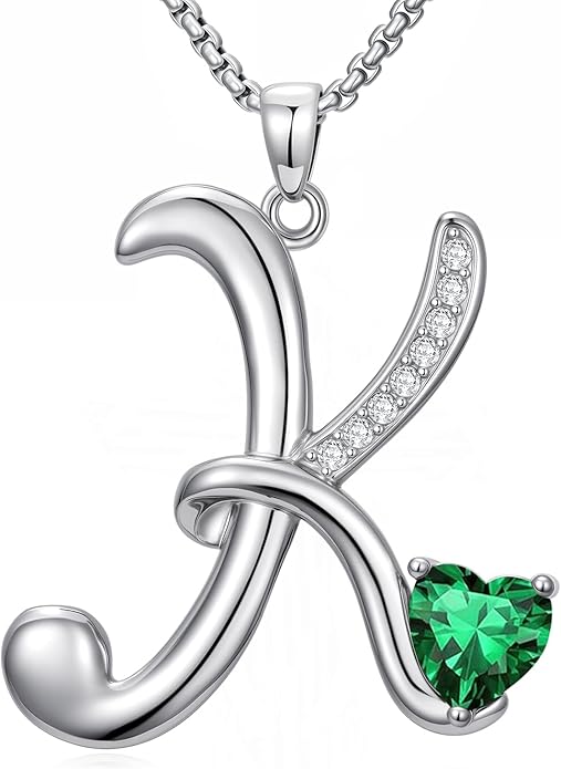 Valentines Day Gifts for Women Alphabet A to Z Initial Birthstone Pendant Necklaces for Women - 18k White Gold Plated Personalized Name Jewelry Valentine Mothers Day Birthday Gifts for Women Her Girlfriend