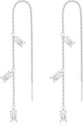 Gold Silver Dangle Earrings for Women Trendy 14K Gold Plated Drop Long Threader Chain Dangling Earring Hypoallergenic Pearl Butterfly Flower Clover CZ Wedding Earrings for Brides Jewelry Gifts