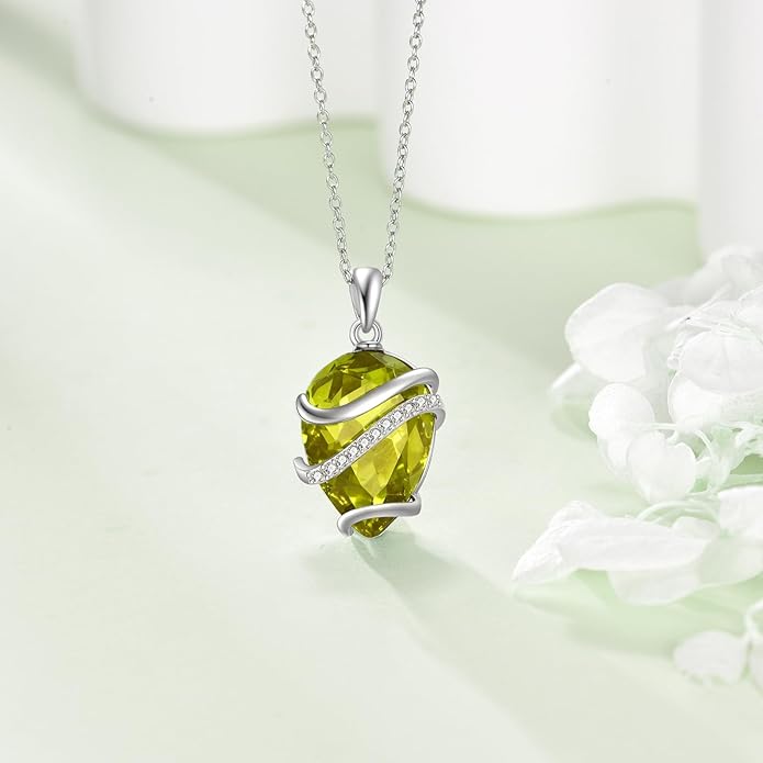Birthstone Necklace for Women Sterling Silver Teardrop Pendant Necklace Birthday Jewelry Gift for Women