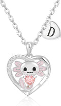 C-leen Axolotl Valentines Day Gifts for Her, 14K Gold Plated Axolotl Initial Necklace Cute Heart Initial Pendant Necklaces Birthday Valentines Day Gifts for Kids Girls Women