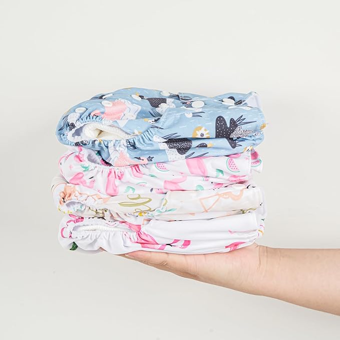 HappyFlute 9 Sets Newborn Baby Cloth Pocket Diapers Adjustable Reusable for Baby Boys and Girls(6-33 pounds,0-3 Years),One Wet Bag+4Diapers and 4Inserts (AD08)