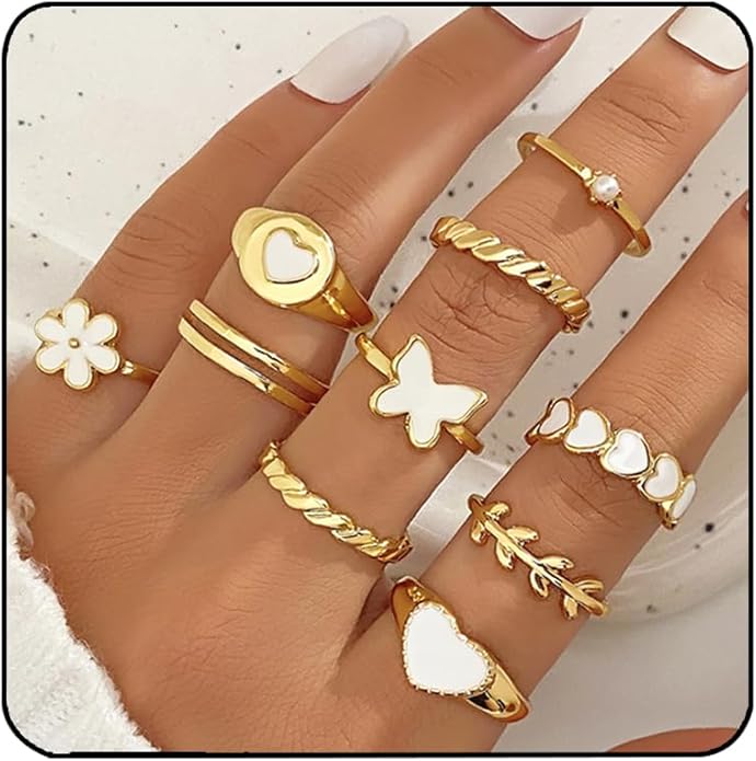 19-36 Pcs Gold Boho Knuckle Rings Set for Women, Vintage Stackable Dainty Joint Finger Gold Jewelry Set with Love Pearl and Sparkling Crystals